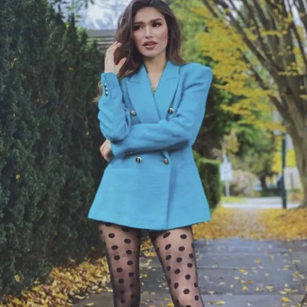 Zara Green Double Breasted Tweed Blazer - image 2